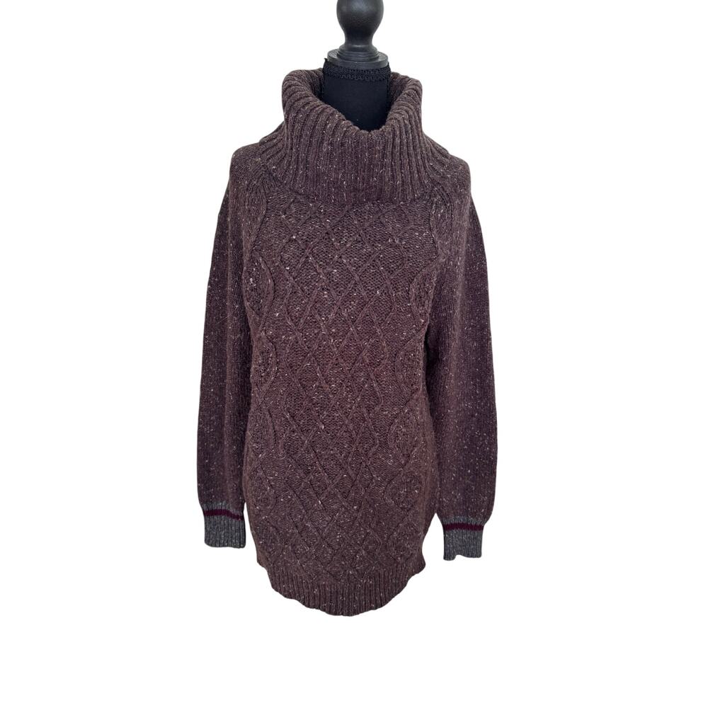 Ruff Hewn Womens Medium Brown Wool Blend Cable Knit Turtleneck Sweater Cozy